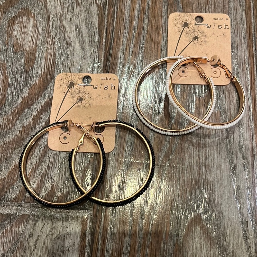 NWT! Seed bead hoop bundle! Black & White!